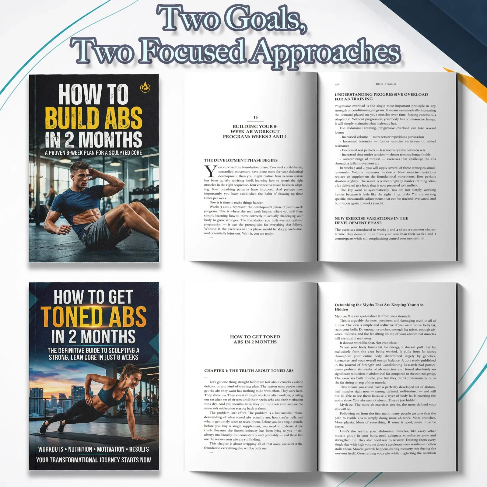 남성과 여성을 위한 2권의 복근 운동 가이드 세트, 탄 - Nutrition Fitness Books 리뷰 및 가격